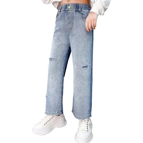 Girls Ripped Jeans 2021 Kids Girl Jeans Casual Style Childrens Jeans For Girl Spring Autumn Childrens Jeans Clothes 6 8 10 12