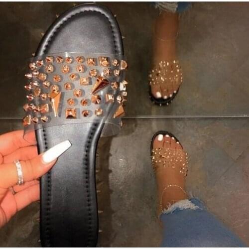 Women Summer New Sandals Flat Heel Rivet Platform Peep Toe Ankle Buckle 2020 Fashion Punk Beach Ladies Shoes Zapatos De Mujer