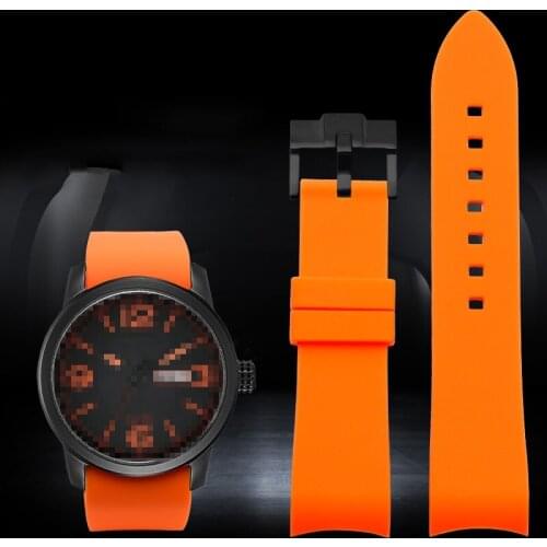 20mm 22mm Curved Strap Arc Mouth Watchband Bracelet Watch Accessories Silicone Strap Mens Watch Replacement Black Silver Buckle