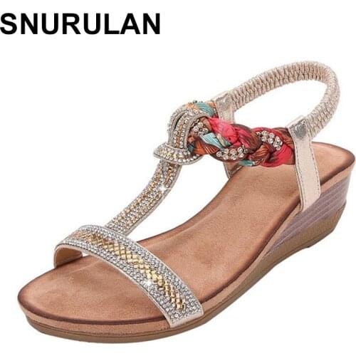 SNURULANSummer sandals for women 2020 new shoes with high heels wedges heels silver shoes woman boheme without lace platform