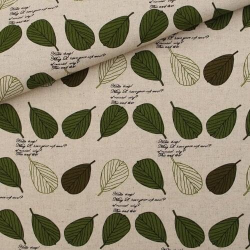 Cotton Linen Fabric for handmad, bed, bag, curtain Sewing - Green leaf and letter (LF202)