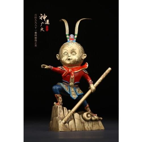 Unique home office Business TOP COOL decorative ART The God of victory Talisman Hand engraving CHINA Sun Wukong ART Statue-A3