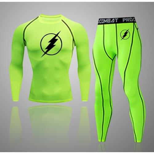 Spring New Mens Thermal Underwear High Elastic Quick-Drying running Sportswear Fashion Lightning Print Fitness Training T-Shirt