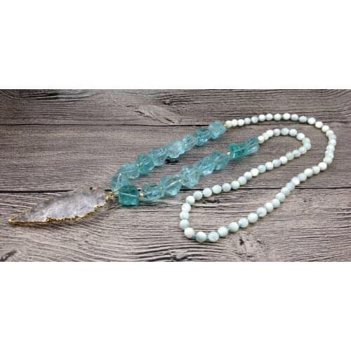 YA2484 Chakra Arrow Clear Quartz Stone Knot Beads Handmade Necklaces 30inch long