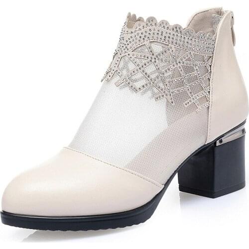 Best Sale 2020 New Summer Cowhide Rhinestone Mesh Boots Sandals Women Fashion Sandals Elegant High Heel Sandals Large Size 43