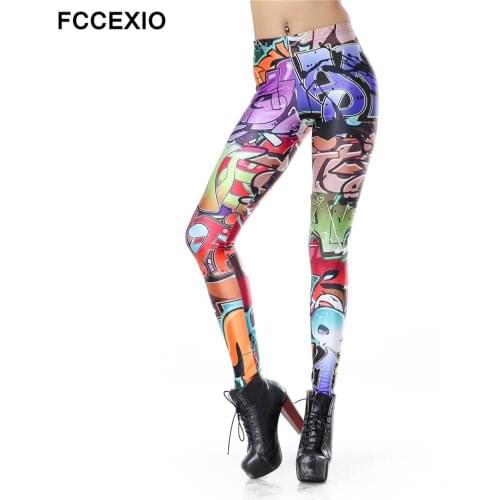FCCEXIO 2021 Graffiti Spray 3D Print Women Leggings Spring Summer Fashion Mujer Fitness Legging Gothic Legins Trousers For Women