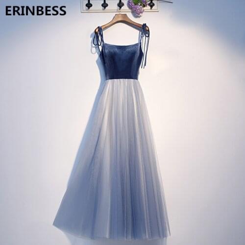 Robe De Soiree Long Prom Dresses 2020 Fashion Party Dresses Formal Party Gowns Sleeveless Evening Dress A-line Blue Prom Dress