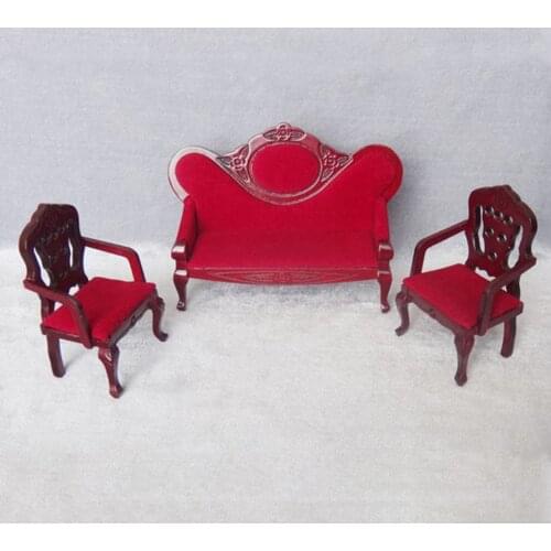 1/12 Miniature Wine Red Wood Sofa Couch Chair Kit For Dolls House Any Rooms