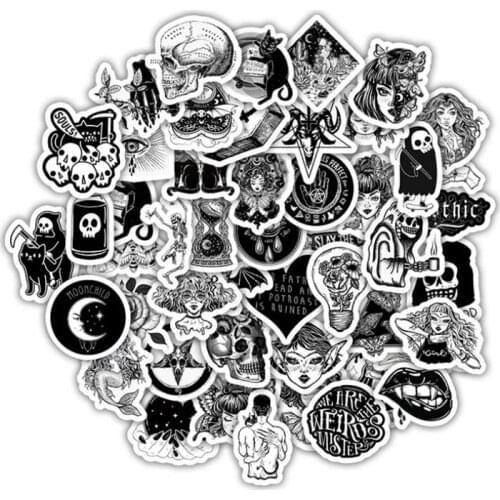 10/30/50PCS Horror Black and White Skull Head Gothic Notebook Scooter Waterproof Sticker Graffiti Decoration Toy Wholesale