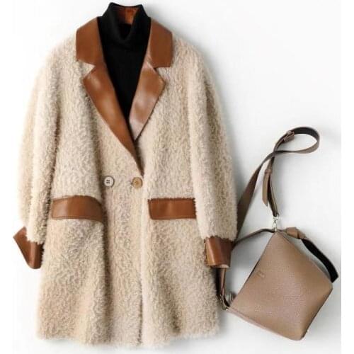 100%real coat wool winter and autumn turn-down collar leather jacket 2021 new fashion sheep fur parka long sleeves warm clothing