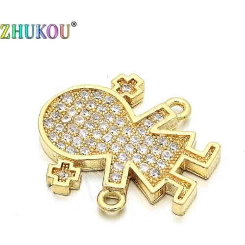 17*19mm Popular Brass Cubic Zirconia Girl Charms Connectors DIY Jewelry Bracelet Necklace Making, Model: VS28