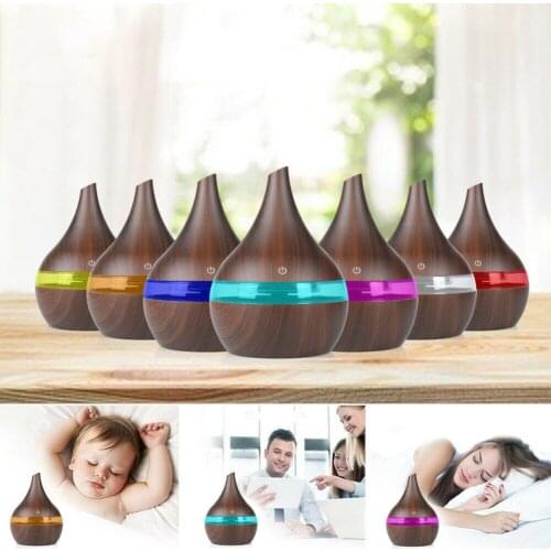 300ML Air Humidifier USB Powered Electric Aroma Diffuser Mist Wood Grain Oil Aromatherapy 4 Mode Night Light For Car Home Office