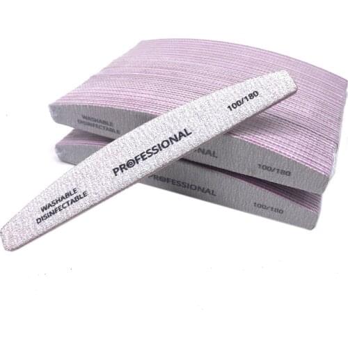 50 Pcs/Lot Professional Nail File 100/180 Limas Half Moon Washable Nail Files Grinding Sanding Files Lime a Ongle Manicure Tools