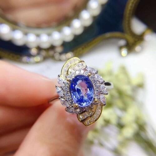 925 Sterling Silver100% Natural And Rea1Sapphire Gemstone Wedding Engagement Rings for Women Fine Jewelry Gift Wholesale
