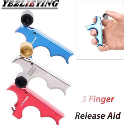 Hunting 3 Finger Release Aid metal Stainless Steel Red/Blue/Silver 3 Colors Compound Bow Release Archery Accessories