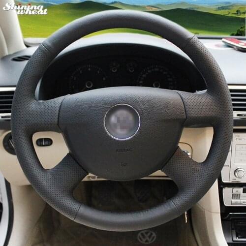 BANNIS Hand-stitched Black Leather Steering Wheel Cover for Volkswagen VW Passat B6
