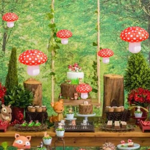 Large 3D Mushroom Shaped Paper Lanterns for Forest Jungle Wonderland Theme Birthday Fairy Baby Shower Nursery Garden Decorations