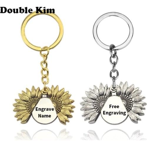 Sunflower KeyChain Customized Sun Flower Antilost Key Chain Small Chic Keyring DIY Engrave Name Engraving Fashion Jewelry