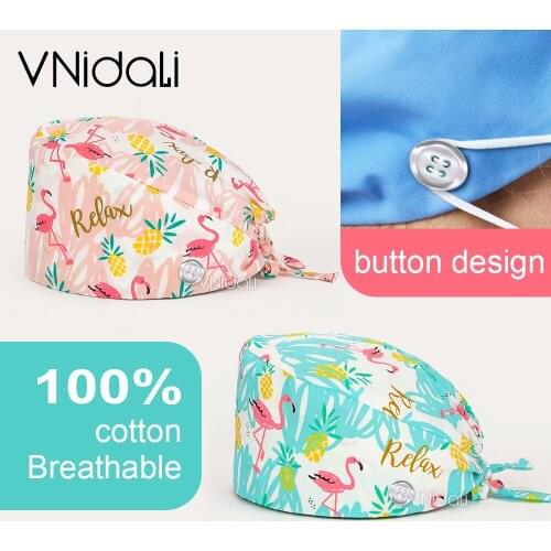 Man scrub cap Adjustable Little Bird Series Print Scrub Hat Dust-Proof Cap Cotton Nurse Cap Bandage Men Women Surgical Hat Caps