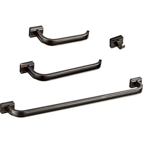 Four-piece Brass Single Rod Frame Black Bathroom Hardware Pendant Toilet Paper Holder Towel Ring Clothes Hook