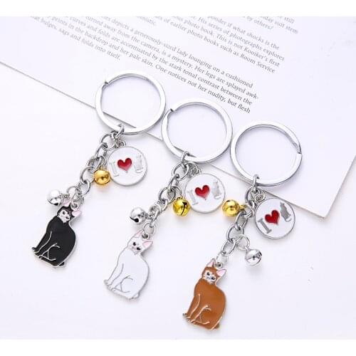 Flyingforest 2019 New Keychains Women Gifts Metal White Black Brown Pet Cats Key For Lover Tag Charm Key Ring Ky010