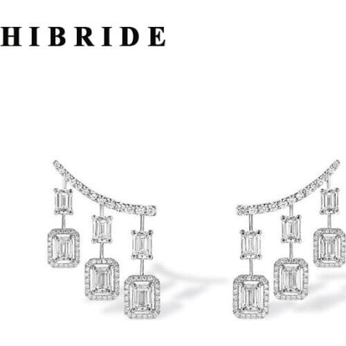 HIBRIDE Luxury Fashion Crystal Geometric Stone Drop Earrings For Women Wedding Jewelry Brincos Dangle Earring Bijoux E-874