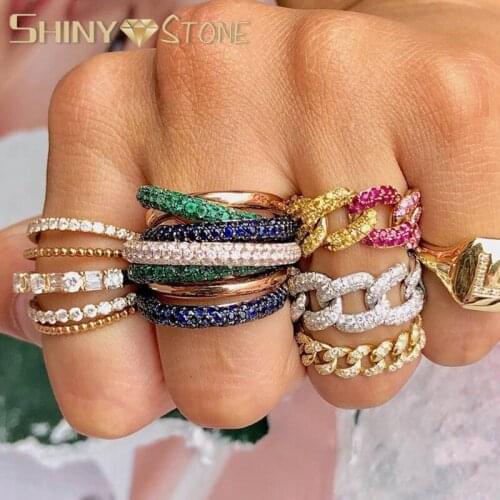 HIP Hop Cuban Chain Ring Gold Color miami cuban chain band ring with cz paved for Wedding Rings Jewelry Dropshipping