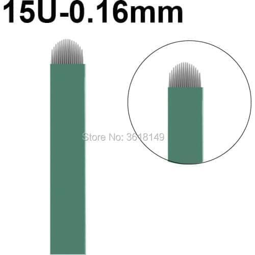 50pcs Agulha U 0.16mm Microblading Needles 15U for Permannet Makeup Eyebrow Lip Lamina Tebori Green Tattoo Blade for Manual Pen