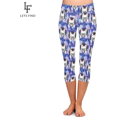 LETSFIND Women Capris Leggings Cartoon Dog Design Milk Silk Printed Pants High Waist Fashion Fitness Stretch Leggings Plus Size