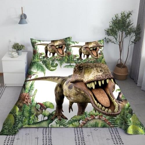 Cartoon Dinosaur Bed Sheet Set 3D Printed Polyester Bed Flat Sheet With Pillowcase Print Bedding Gift for Boys King Size
