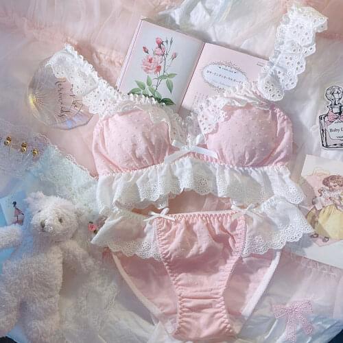 Wriufred Sweet floral underwear pure cotton embroidered daisy lace bra set girl comfortable wire free lingerie panty suit