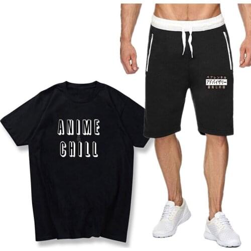 Summer Mens sport track suits Tshirts Shorts Sets Japanese Streetwear Fashioin T-shirt camiseta masculina Round hem Tee