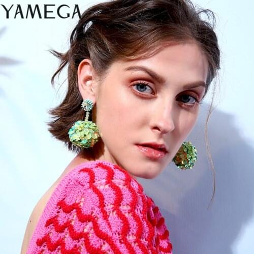YAMEGA Fashion Trendy Luxury Earrings Unique Hand Made Sequins Bohemia Statement Drop Big Ball Earrings Jewelry For Women Girls