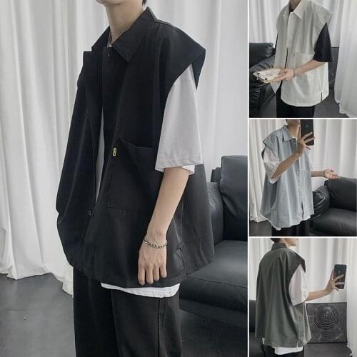 Men Shirts Half-sleeve Turn-down Collar Summer Japanese Korean Style Loose Shirt Harajuku Outwear Mens Students Streetwear Tops