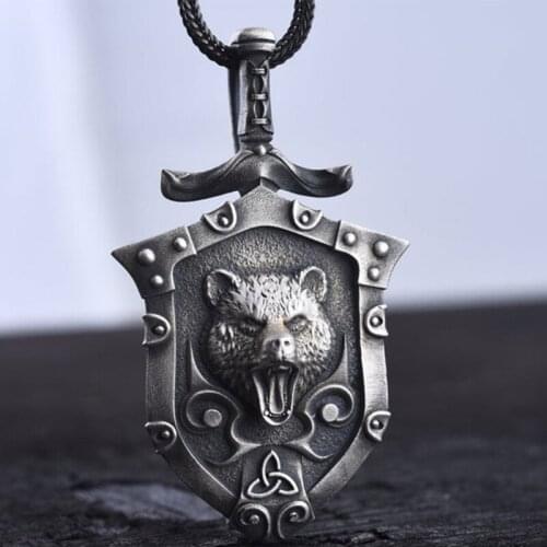 Hot Sale New Hip Hop Zodiac Pendant Necklace men Punk Style Jewelry on the neck Brown Bear Shield Mens Chain Necklace