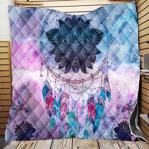 Galaxy Background Dreamcatcher Mandala Pattern Flower Quilt Blanket