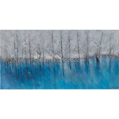 Wholesale canvas blue landscape painting art decorative pictures for living room oil paintings modern tree wall painting