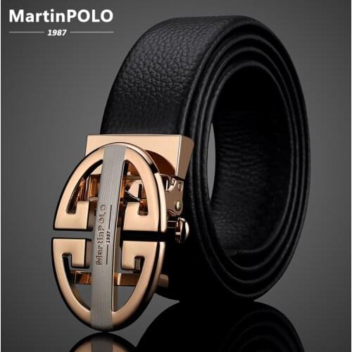 MartinPOLO Genuine Leather Mens Belt Automatic Metal Buckle Belts Designer Male Starp Luxury Brand Cinturones Hombre MP3501P