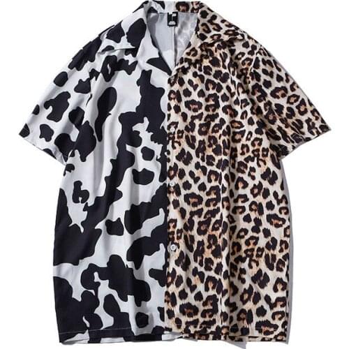 Fashion Mens Hawaiian Harajuku Shirts Summer New Vintage Short Sleeve Shirt Men Clothing Leopard Print Oversized Shirts Chemise