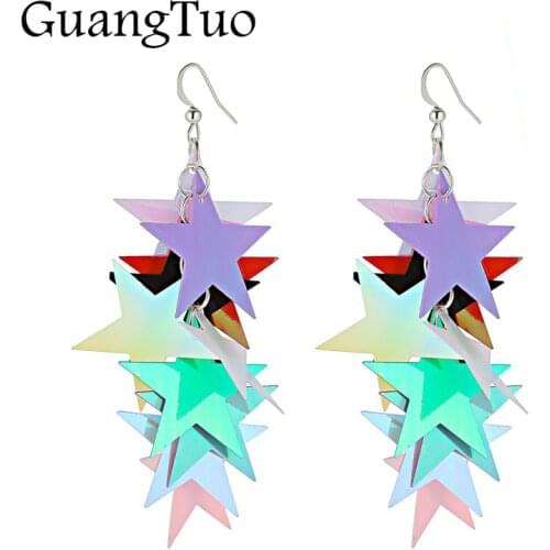 Korean Sweet Rainbow Color Bling Multi-layer Sequins Star Drop Earrings for Women Jewelry Cute Party Shiny Long Fashion Brincos