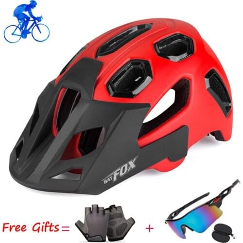 BATFOX Road Cycling Helmet Men Women Breathable Mountain Bike Safety Cap Add Cycling Glasses Integrally-mold Casco Ciclismo