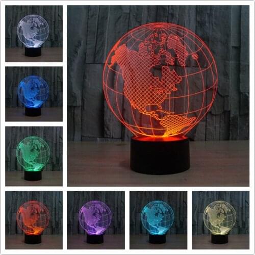 Usb Led 3d Lamp Night Light For Children Table Lamp America globe 3D seven color vision stereo light touch switch acrylic lamp