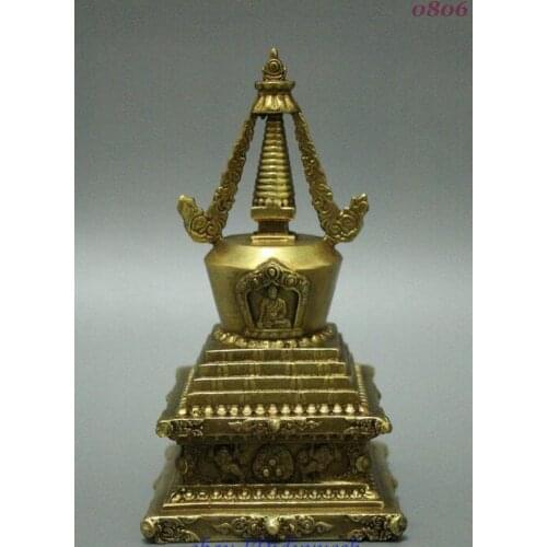 Tibet Buddhism Brass Sakyamuni Tathagata Relics Buddha Stupa Pagoda Tower Statue