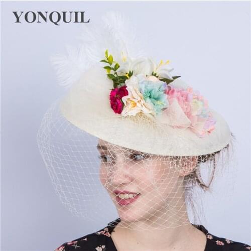Veils Fascinator Hats Silk Flower Hair Accessories Feather Headpiece Attractive Women Halloween Holiday Birthday Gifts SYF173