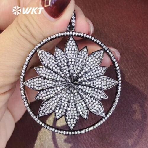 WKT WT-MP089 5pcs/lot Fashion shiny Romantic Ice Flower Necklace Pendant for Women Style Jewelry CZ Micro Pave Round Shape Chain