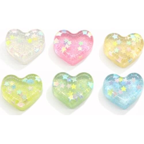Bling Glitter Star Heart Flatback Resin Cabochons Confetti Star Heart Crafts For Embellishments DIY Craft Supplies
