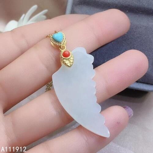KJJEAXCMY fine jewelry natural white jade Agate 925 sterling silver women pendant necklace chain support test noble