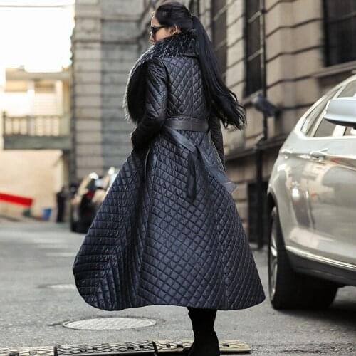 100% Real Sheepskin Coat Female Winter Raccoon Fur Collar Duck Down Jacket Women Long Genuine Leather Jackets Tops Hiver AR18819