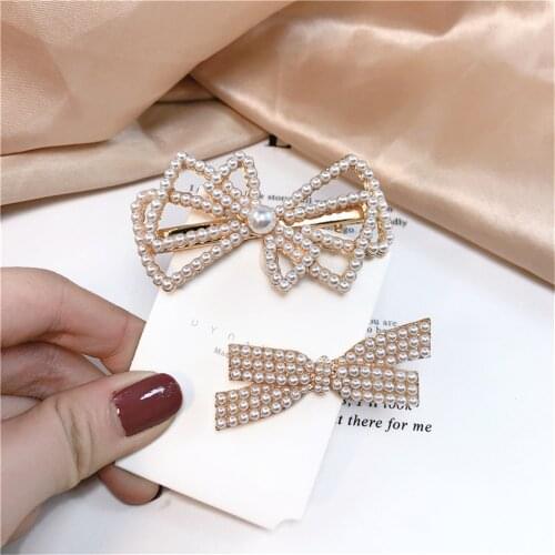 1Piece Handmade Pearls Hair Clips Pin for Women Fashion bowknot Gold Barrettes Headwear Girls Sweet Hairpins Hair Accessorie New