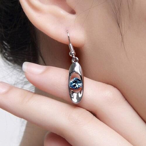 Boho Female Crystal Blue Rose Red Purple Drop Earrings Silver Color Zircon Stone Earrings Small Round Dangle Earrings For Women